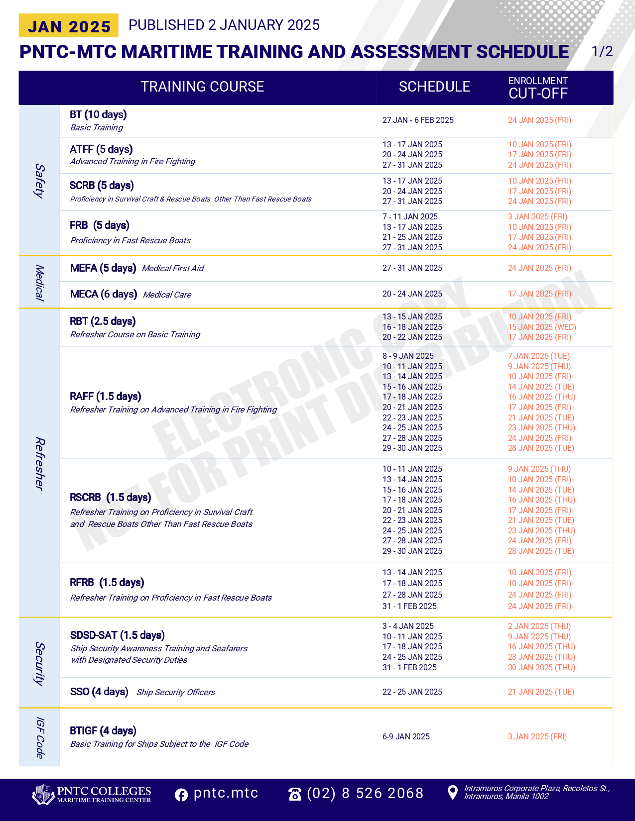 2025 PNTC-MTC JAN Schedule