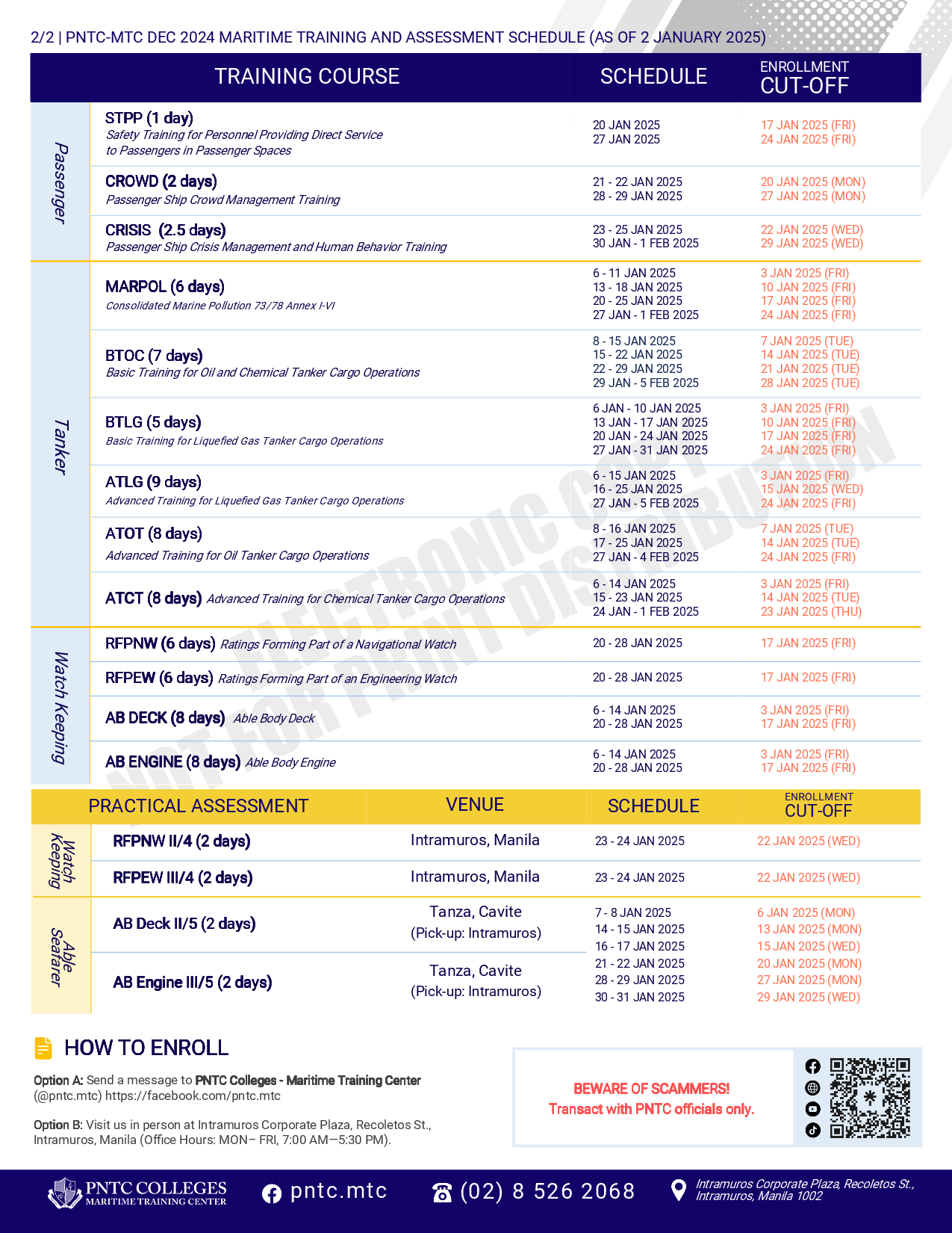 2025 PNTC-MTC JAN Schedule